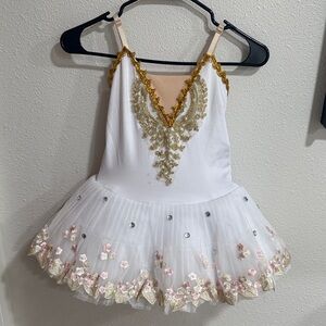 Elegant White and Gold Kids Ballet Costume